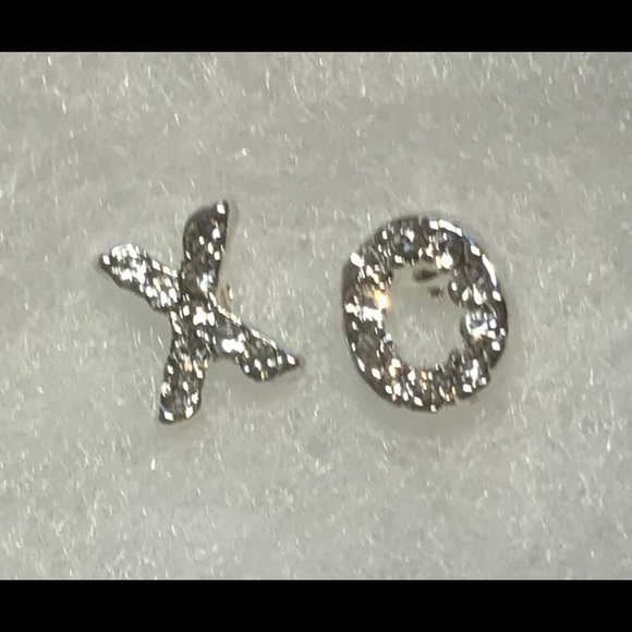 Hugs and Kisses XO Rhinestone Studs -Silver Plated - Picture 2 of 3